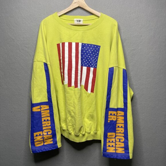 X2 Seoul Collection American Flag Oversized Lime Sweatshirt One Size - Picture 5 of 7